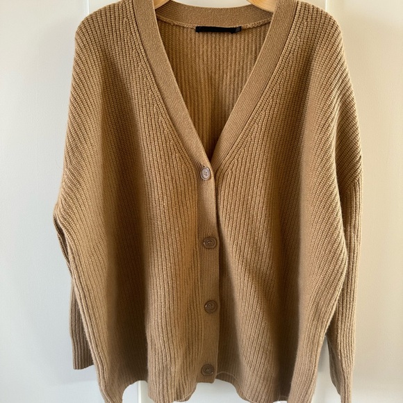 Jenni Kayne Cashmere V Neck Tan Cardigan Sweater relaxed fit over size sweater - Picture 4 of 10